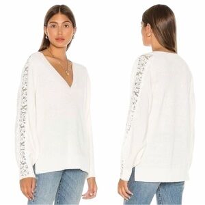 Saylor White Antoinette Lace Detail VNeck Sweater Womens M
